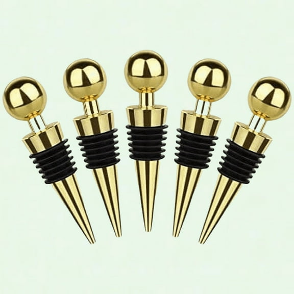Stainless Steel Wine Stopper Bottle Stopper, Reusable Wine Saver (5 Pcs, Gold)