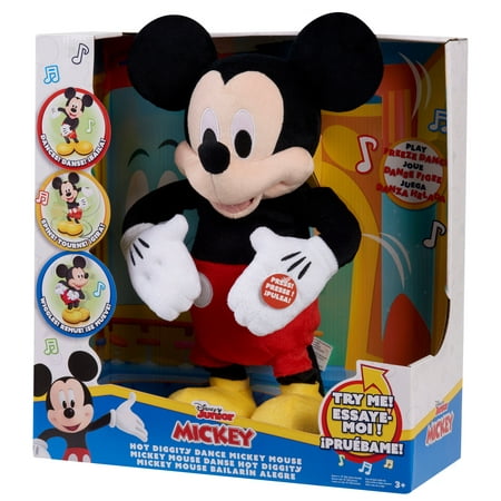Disney Junior Mickey Mouse Hot Diggity Dance Mickey Feature Plush Stuffed Animal, Motion, Sounds, and Games, Kids Toys for Ages 3 up