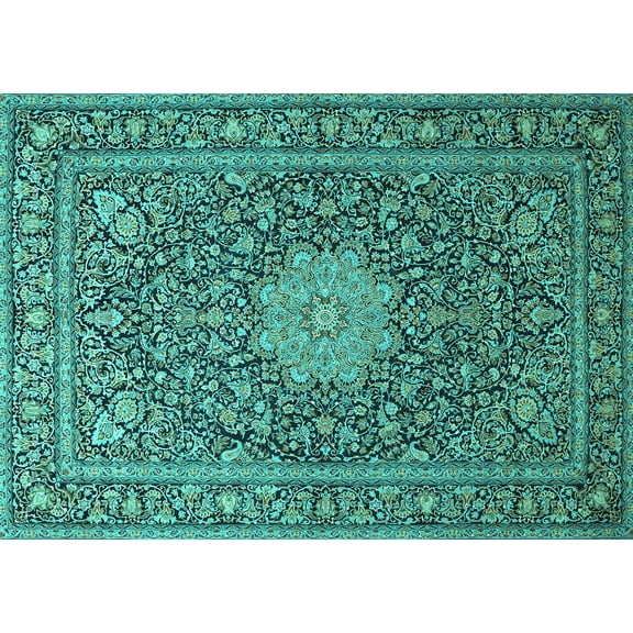 Ahgly Company Machine Washable Indoor Rectangle Persian Turquoise Blue Traditional Area Rugs, 5' x 7'