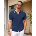 thumbnail image 3 of COOFANDY Men's Knit Short Sleeve Button Up Shirt Casual Summer Shirt Beach Vintage Shirts, 3 of 6