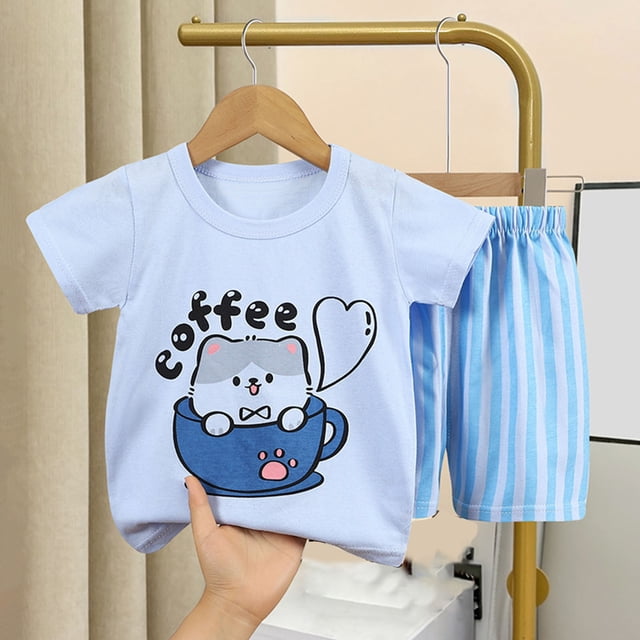 LSLJS Mode T-Shirts Décontractés à Manches Courtes pour Filles Col Rond Bouton Ensemble de Shorts Imprimés Vêtements d'Été Vêtements pour Enfants Tendance 2024