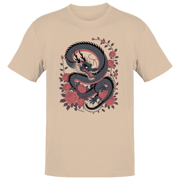 Smartprints Japanese Dragon Floral Art Men's T-Shirt Natural, Cotton, S