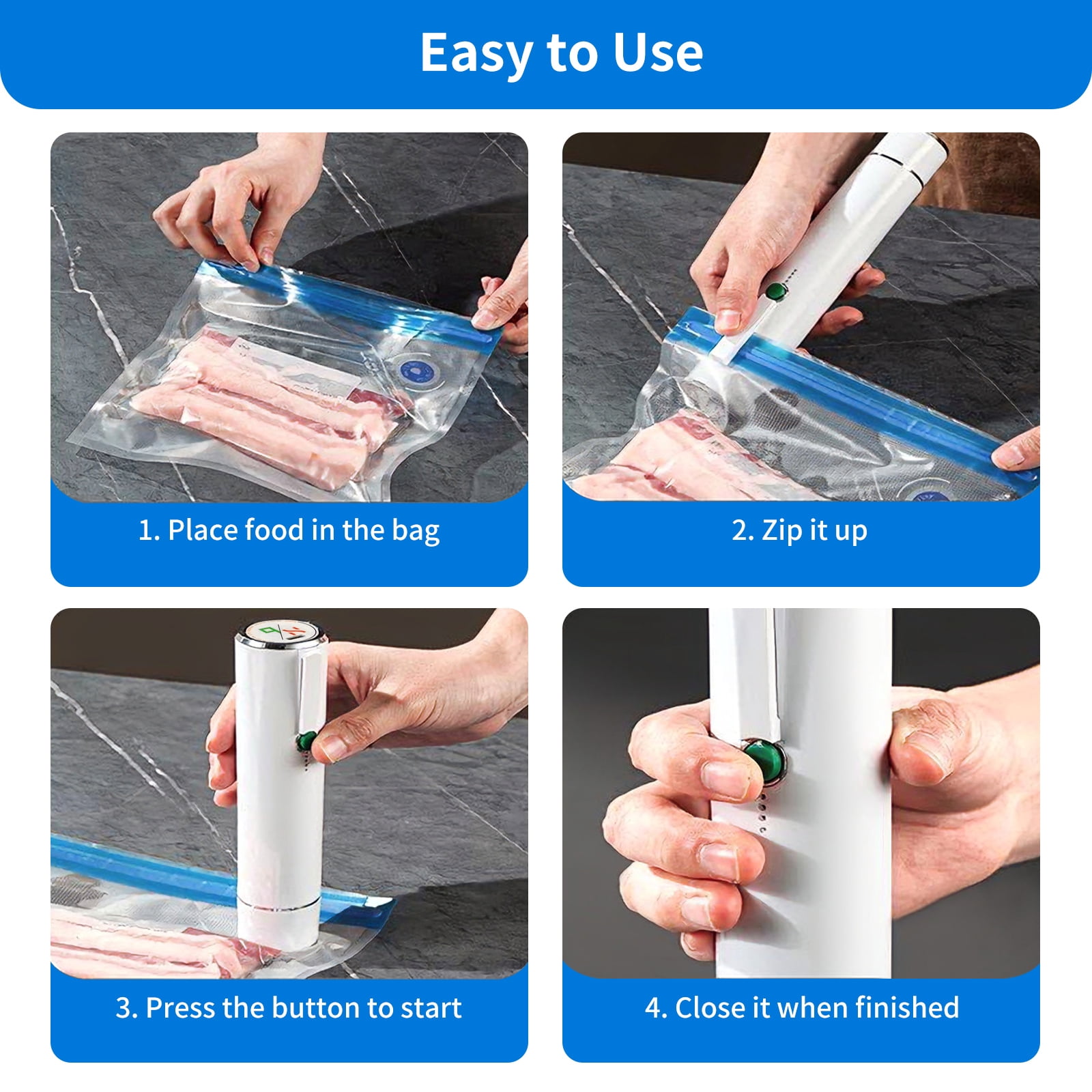 Vacuum Sealer for Food with 40 Reusable Bags, Powerful Handheld Vacuum Sealer, Sealing and Freshness Wonder, Wireless and Portable