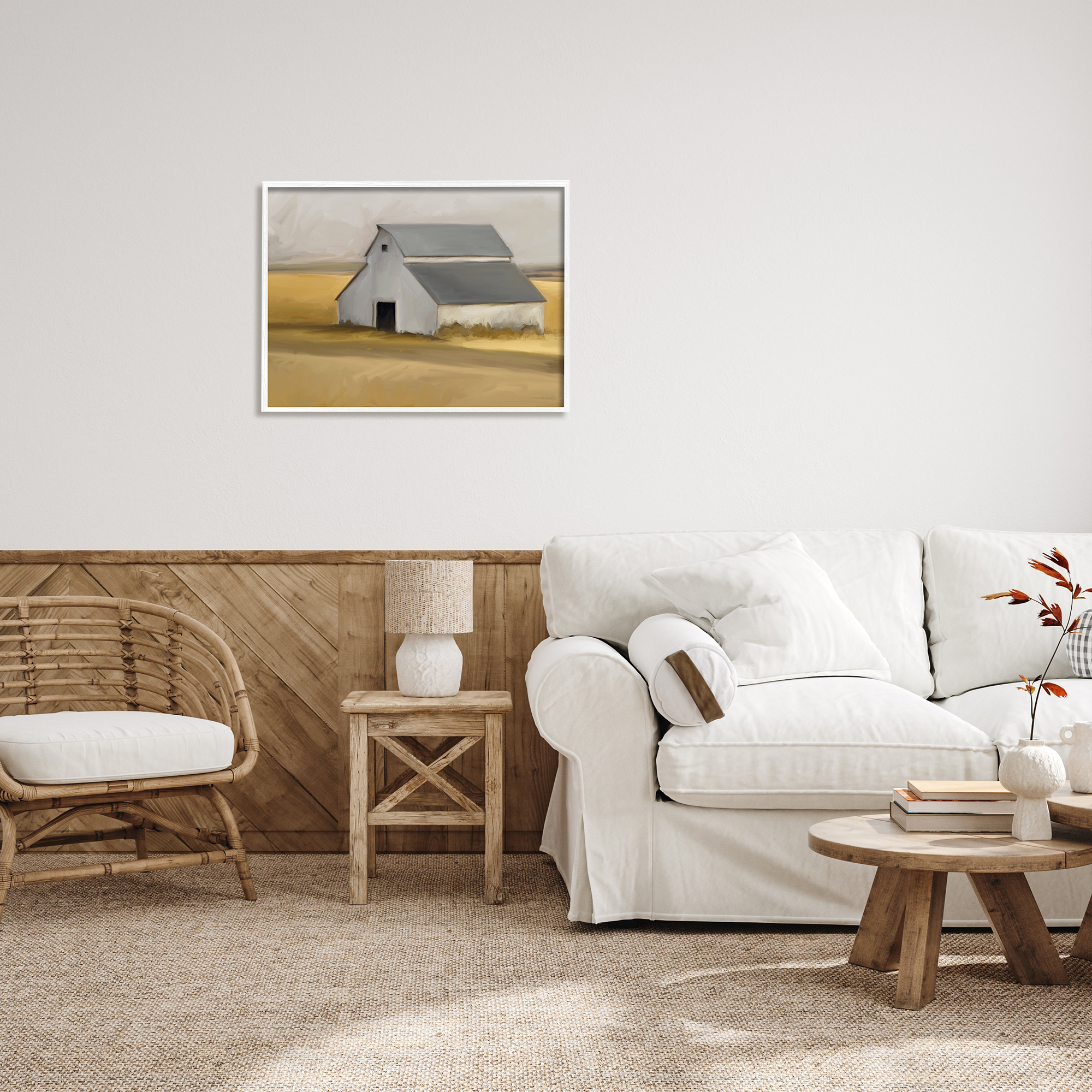 Stupell Industries Autumn Field Farmhouse Barn Landscape Cool Cloudy Sky, 30 x 24, Design by Kamdon Kreations