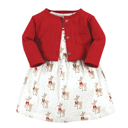 

Hudson Baby Infant and Toddler Girl Cotton Dress and Cardigan Set Fancy Rudolph 3-6 Months