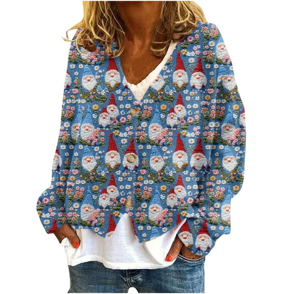 Christmas Cardigan for Women Long Sleeve Open Front Santa Hat Print Casual Holiday Sweater Xmas Jacket Winter Tops