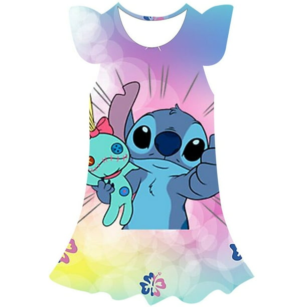 Niñas Disney Stitch dibujos animados con mangas vestido fiesta de Halloween niñas Stitch princesa vestido Disney Stitch ropa 1-10 Years9T Gao Jinjia LED