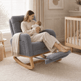 thumbnail image 3 of UHOMEPRO Modern Teddy Rocking Chair, Accent Rocker Chair with Solid Wood Frame, High Backrest, Pull-Out Footrest, Side Pocket, Accent Glider Rocker for Living Room Bedroom Nursery, Gray, 3 of 9
