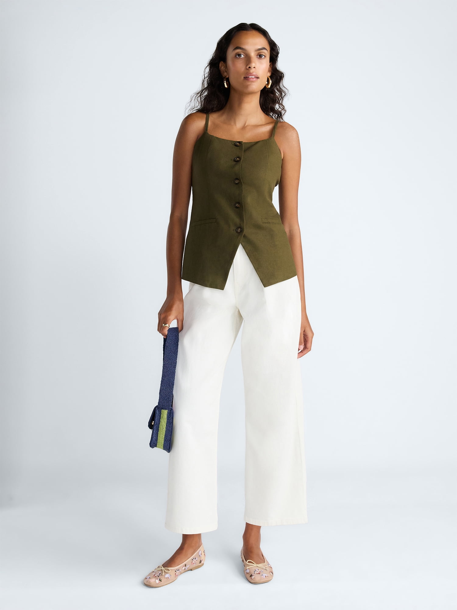 Scoop Women’s Linen Blend Vest, Sizes XS-XL
