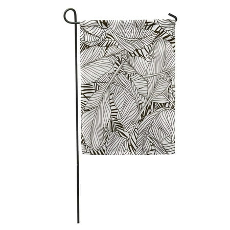 Flower Garden Palm Beach KDAGR Leaf Tropical Palm Trees and Banana Leaves Abstract Black White Pattern Flower Garden Flag Decorative Flag House Banner 12x18 inch ()