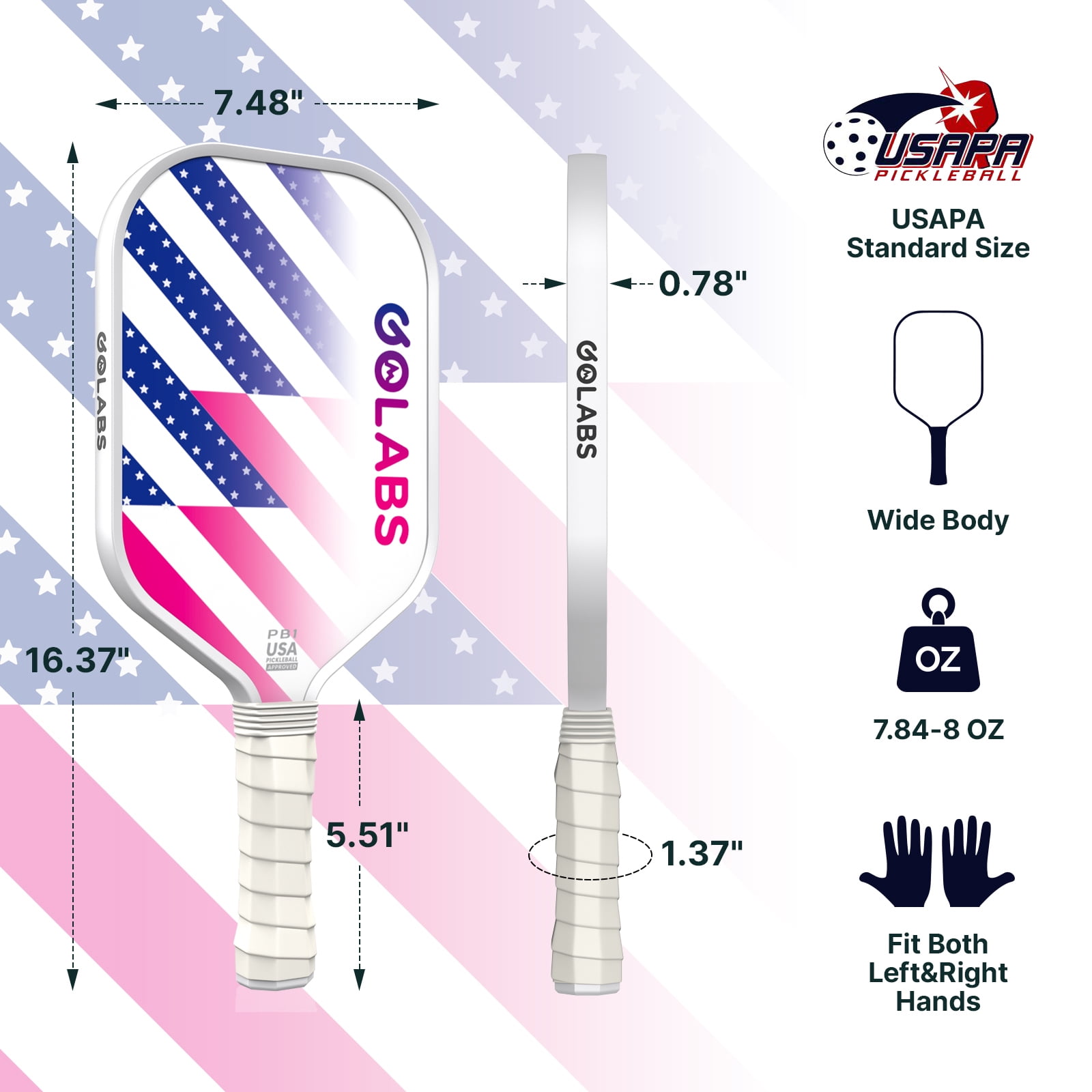 Golabs PB1 Pickleball Paddles Set, Durable Fiberglass Surface Paddles with 4 Balls for All Levels Adult & Beginner,White
