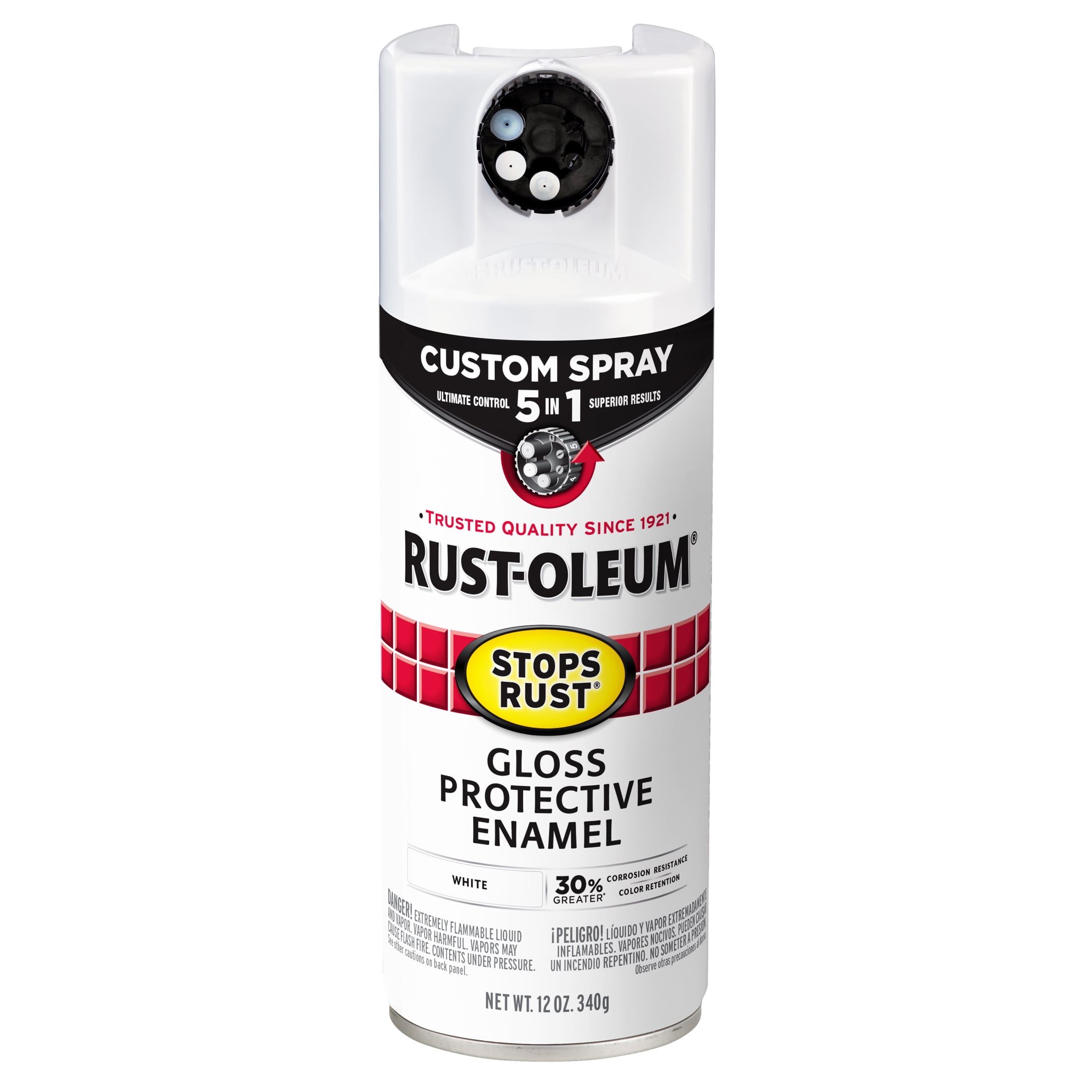White, Rust-Oleum Stops Rust Custom Sprays 5 in 1 Gloss Spray Paint-376886, 12 oz