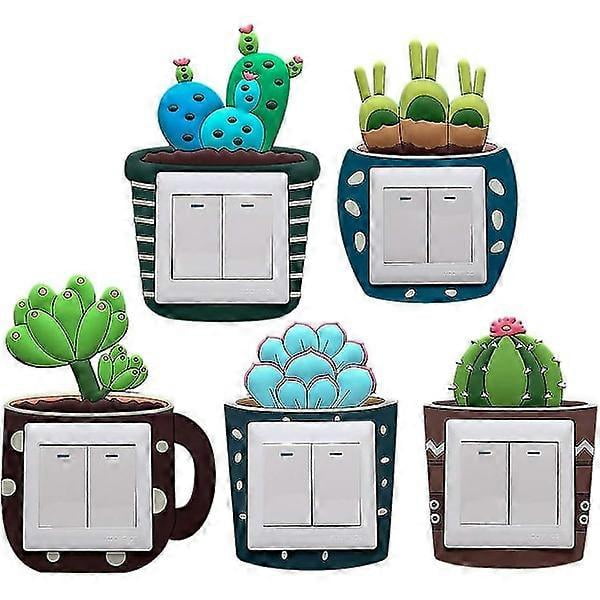 Light Switch Sticker Cactus Design Light Switch Decoration For Light Switch Sockets Wall Decor 5 pcs (Random Pattern)