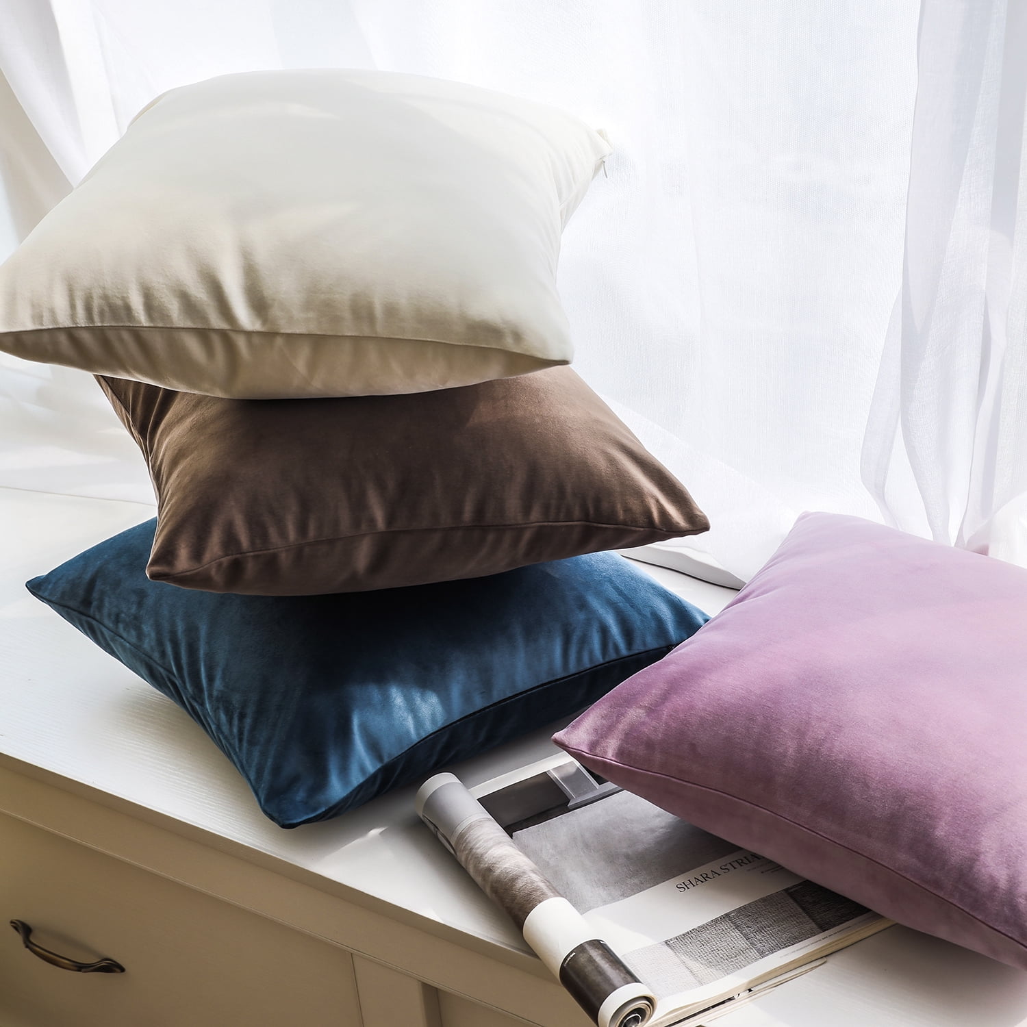 Phantoscope Soft Silky Velvet Throw Pillow Covers 20x20 Inch Set of 2 Decorative Cushion Covers for Couch Sofa Bedroom Living Room, Pillow Cases Only, Navy Blue