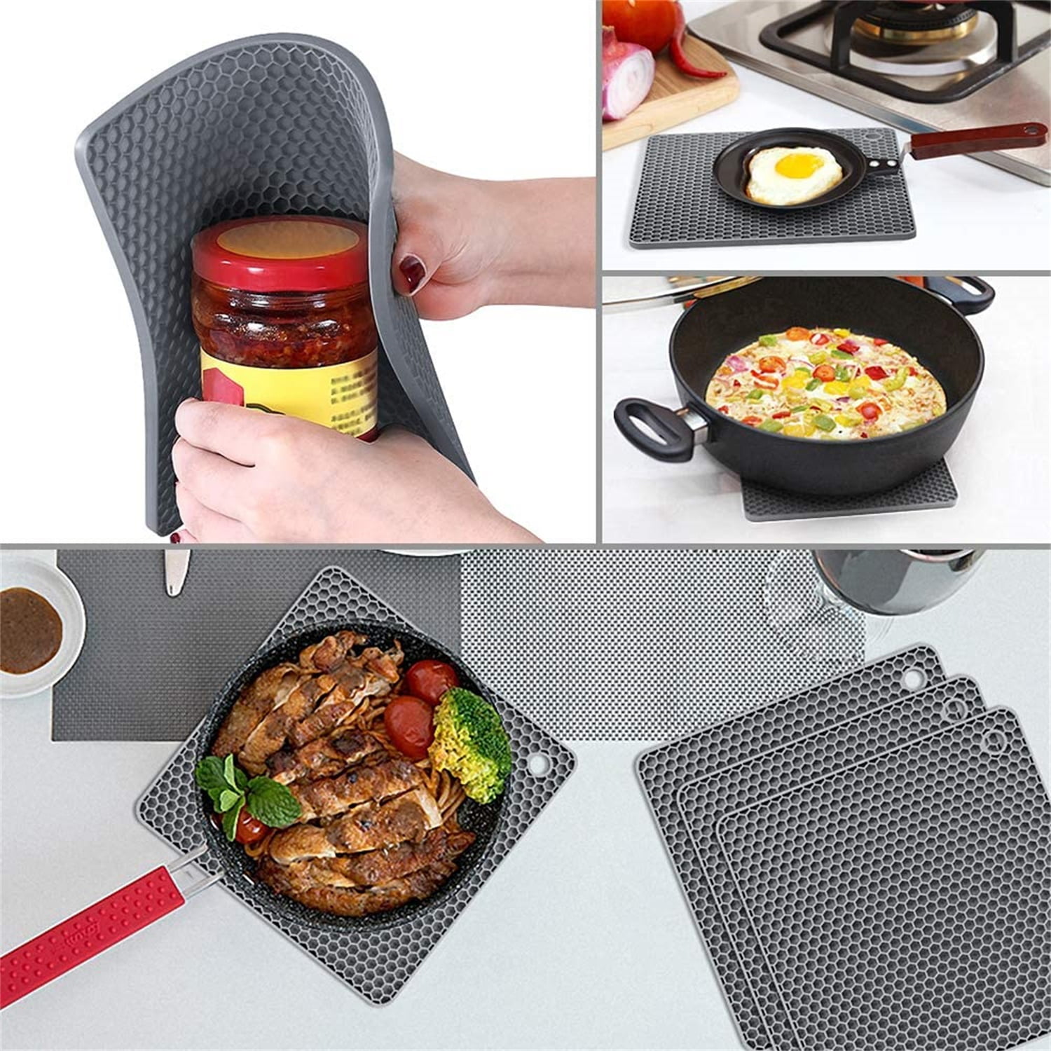 Kepooman 7" Multipurpose Non Slip Silicone Hot Pads for Hot Dishes, Gray Kepooman 7" Multipurpose Non Slip Silicone Hot Pads for Hot Dishes, Gray