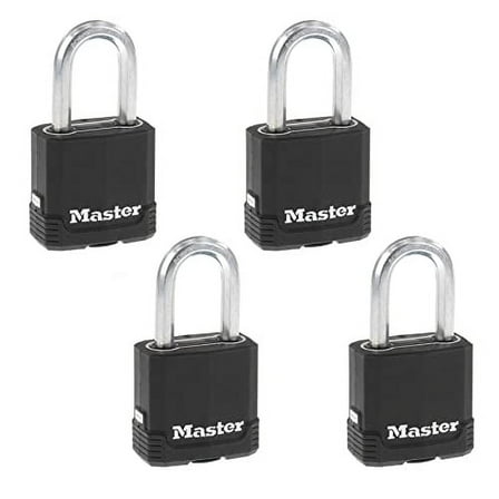 Master Lock Magnum 1-7/8in Wide Covered Laminated Steel Padlock with 1-1/2in Shackle, 4 Pack