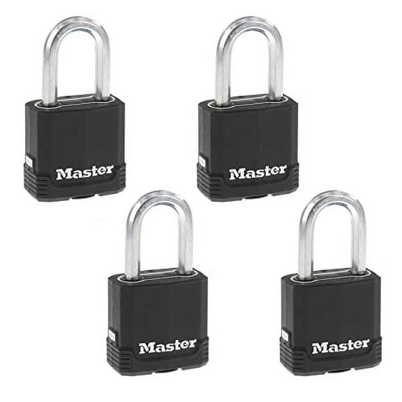 Master Lock Magnum 1-7/8in Wide Covered Laminated Steel Padlock with 1-1/2in Shackle, 4 Pack
