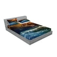 thumbnail image 2 of Ambesonne Nature Fitted Sheet & Pillow Sham Set, Ocean Wild Waves Art, Full, Orange and Blue, 2 of 2