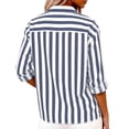thumbnail image 4 of Women's Striped Button Down Shirt Long Sleeve Casual Blouse Cotton Linen Office Work Tops Loose Fit Fashion Outfit Spring Summer Dark Blue L, 4 of 7