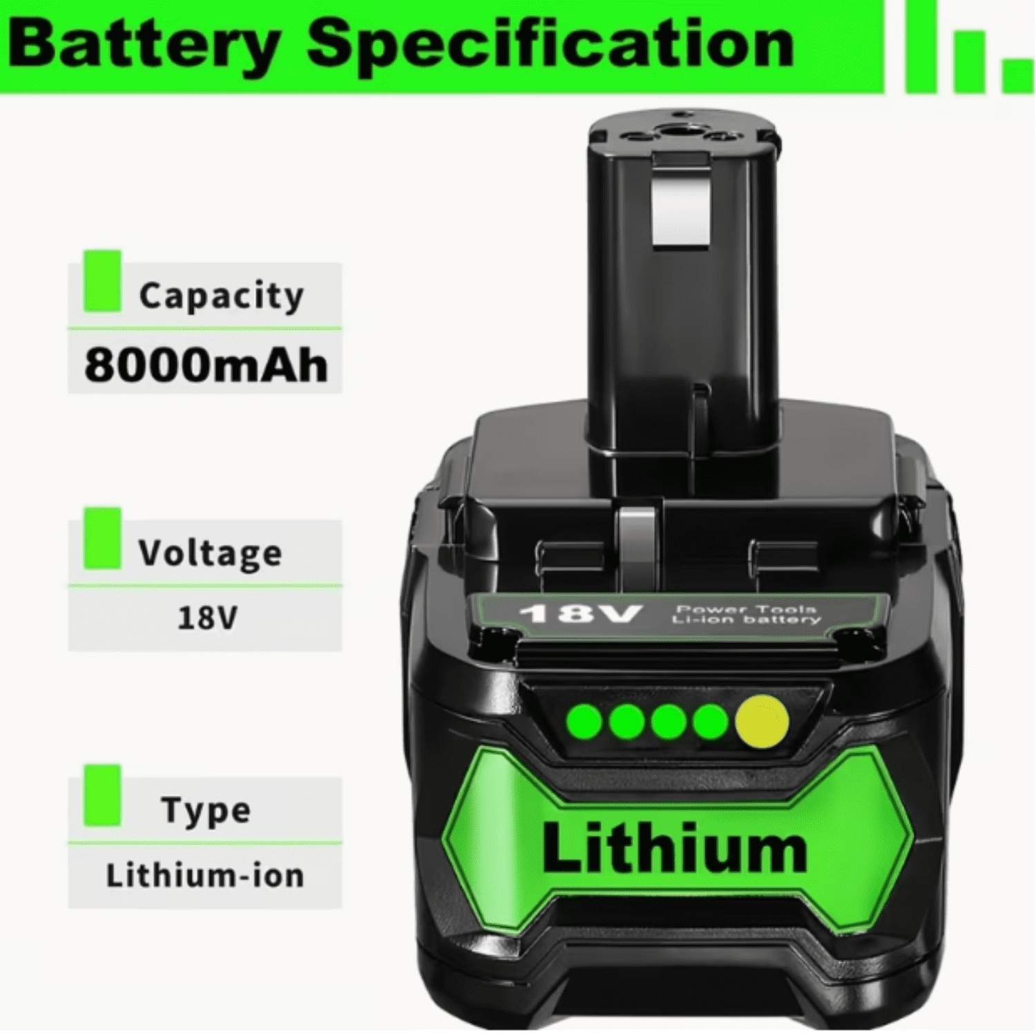 18Volt 8.0Ah Replacement for Ryobi 18V Lithium Battery Ultra-High Capacity Compatible with Ryobi ONE+ 18V Battery P102 P103 P104 P105 P106 P107 P108 (2Pack)