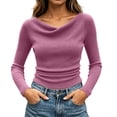 thumbnail image 2 of Asxite Women Plus Size Fall Winter Tops Round Neck Long Sleeve Solid Pile Collar Waist Ruched Ribbed Shirts, 2 of 2