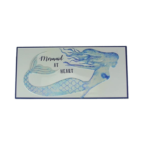 Blue / White Enamelware Mermaid at Heart Metal Wall Sign Coastal Decor
