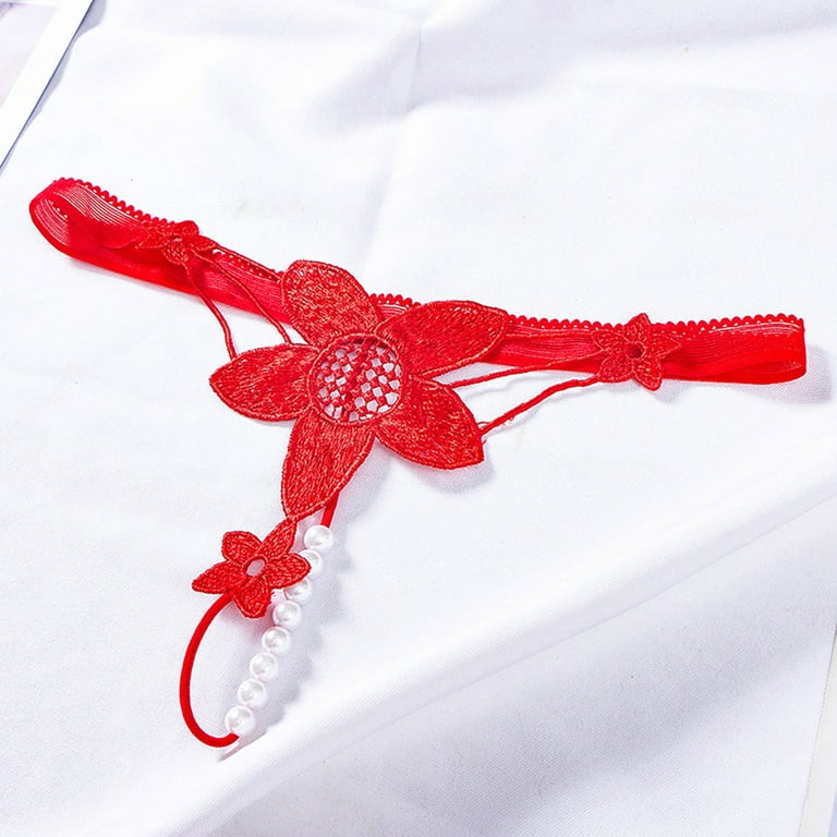 Aayomet Underwear for Women Pendant Lady Pearl G String V String Women  Panties Low Waist Underwear,Red One Size