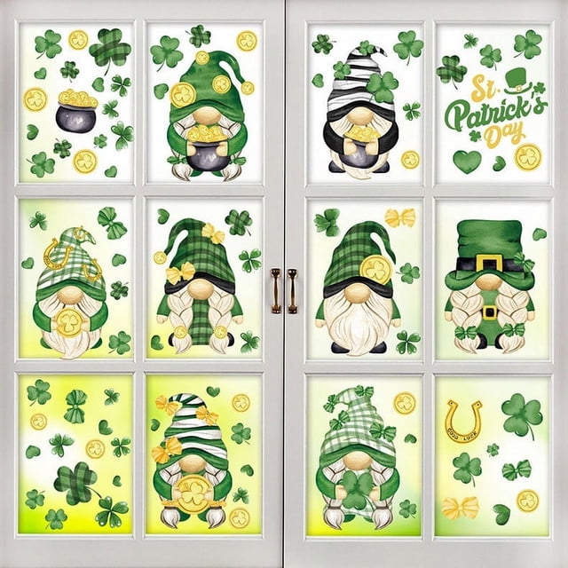 Birdeem Holiday Party Decorations,Ireland St. Patrick Window Stickers Four-Leaf Holiday Party Shopping Mall Store Window Decoration Window Stickers