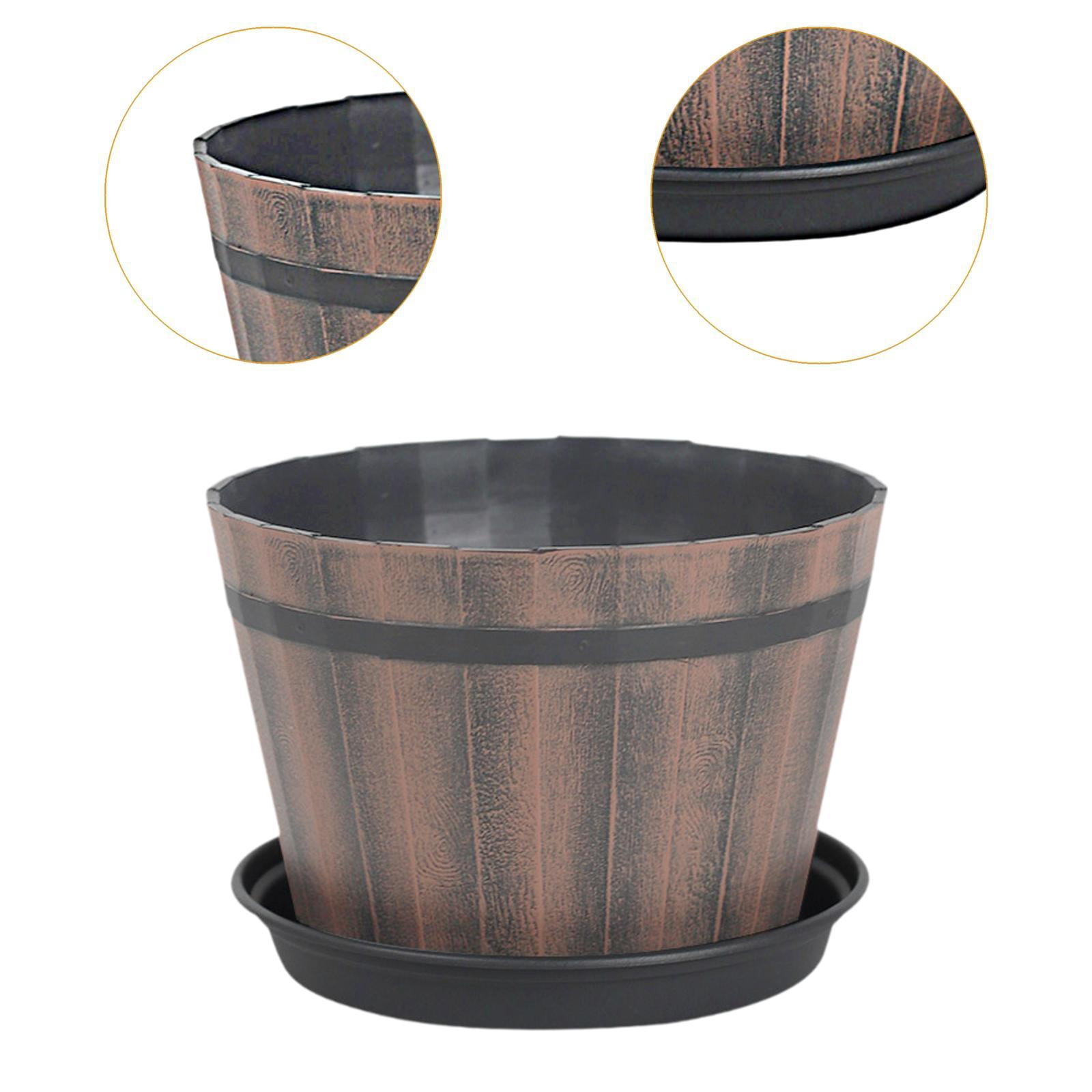 oshhni Bucket Barrel Garden Planter Rustic Flower Planter Pot for Home Indoor Plant 12inch