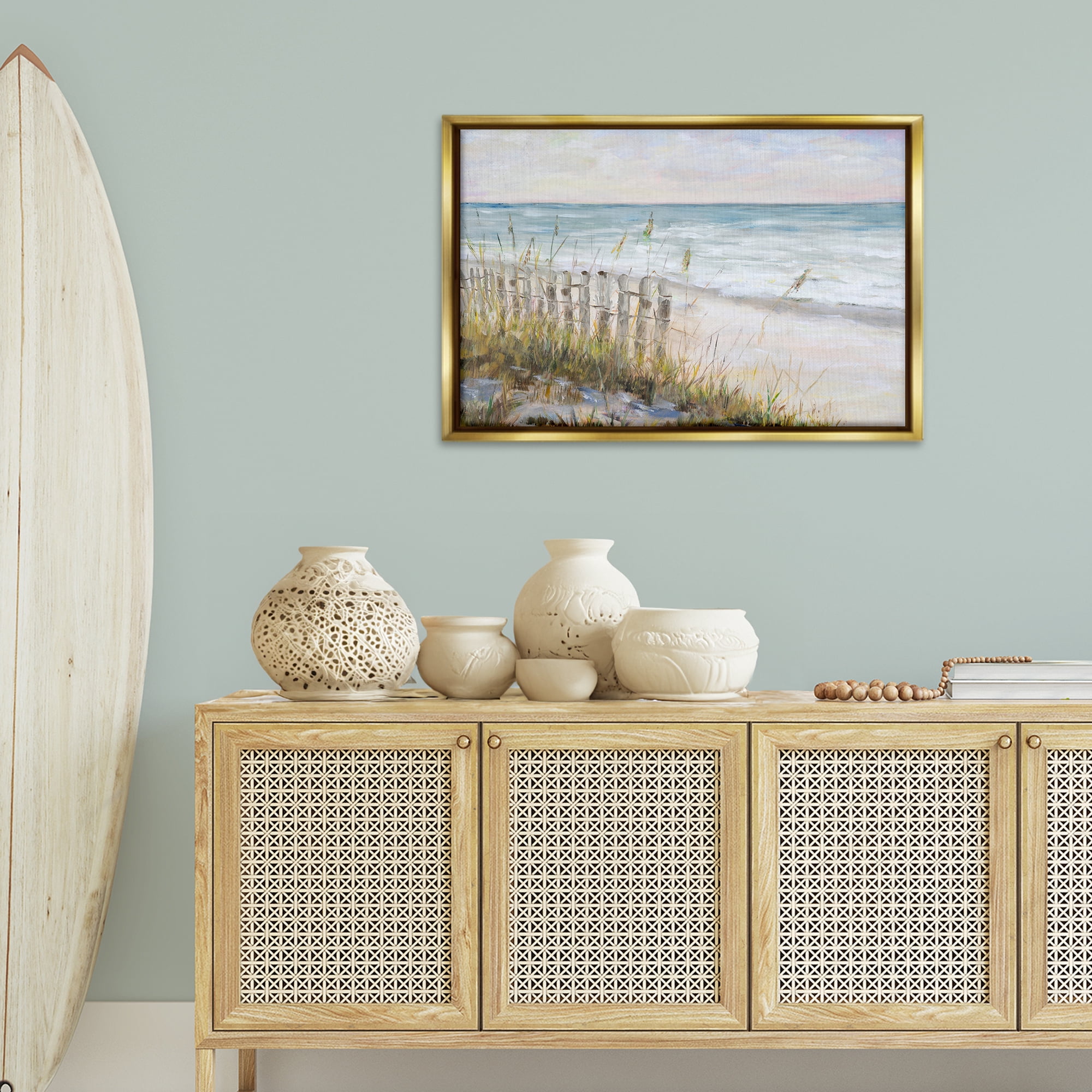 Stupell Industries Beach Tide Pools Landscape Painting Gold Floater Framed Canvas Art Print Wall Art, 31 x 21