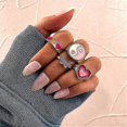 thumbnail image 1 of Vintage Golden Heart Rings Set For Women Fashion Pink, 1 of 1