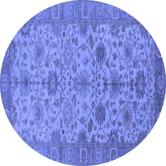 Ahgly Company Machine Washable Indoor Round Oriental Blue Traditional Area Rugs, 3' Round