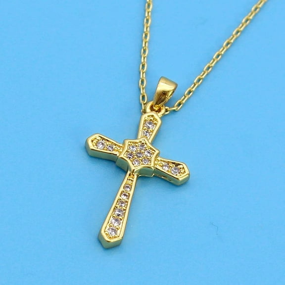 Fashion Light Luxury Personality Colourful Zircon Heart shaped Cross Pendant 14K Yellow Gold Necklace for Women Jewellery Gifts