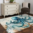 thumbnail image 4 of Teal Octopus Coastal Area Rugs 2.7x5 for Living Room, Summer Beach Vintage Nautical Non Slip Washable Rug Runner, Low Pile Indoor Floor Carpet Mat Bathroom Rugs for Bedroom, Kids Room, 4 of 9