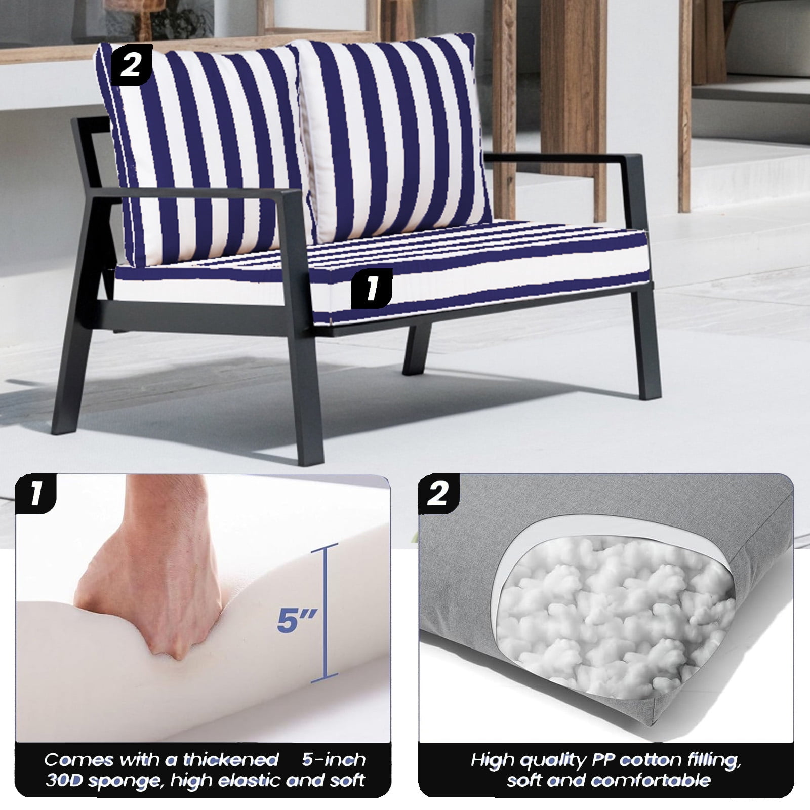 swing Outdoor Loveseat Cushion Set 48 x 24 inch,Waterproof Weather & Fade Resistant Seat and Backrest Cushion Set for Couch, Swing, Bench