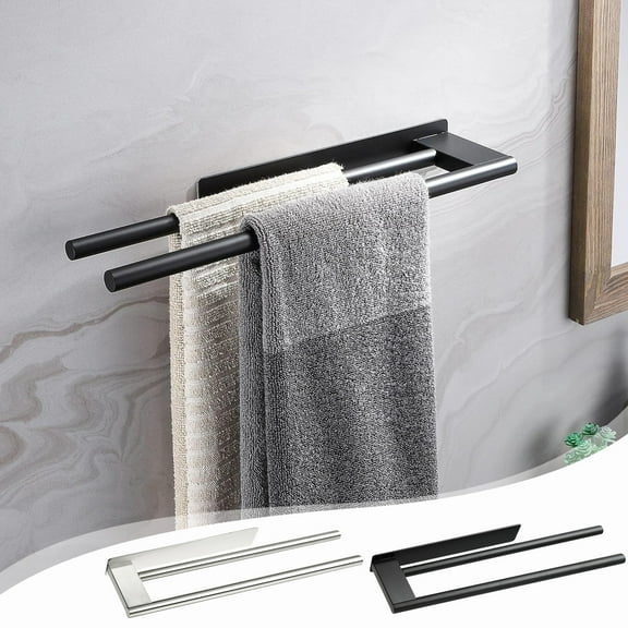 Self Adhesive Towel Bar, Stainless Steel Wall Mounted Hand Towel Rack, 15.35x3.54x1.57cm Black or Silver, No Drill Llation for Easy Setup, Perfect for Bathroom Kitchen and Rv Use,Vsgery
