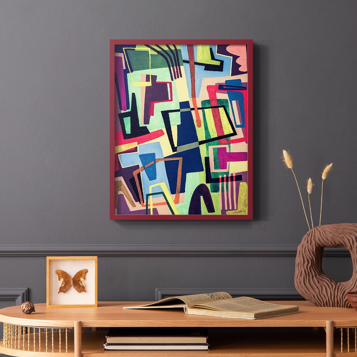 Connected Colors II Framed Print in Red Solid Wood Framed Print No Nail Hanging