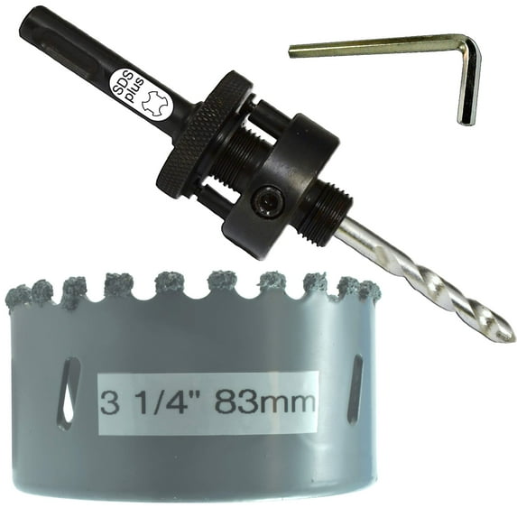 3 1/4" Tungsten Carbide Hole Saw Kit Inc 83mm Carbide Hole Saw Sds Plus Hole Saw Arbor Hex Key Arbor Comes With Masonry Tct Pilot Drill For Concrete Wall Tile Brick Drywall Masonry Fiberglass Plaster