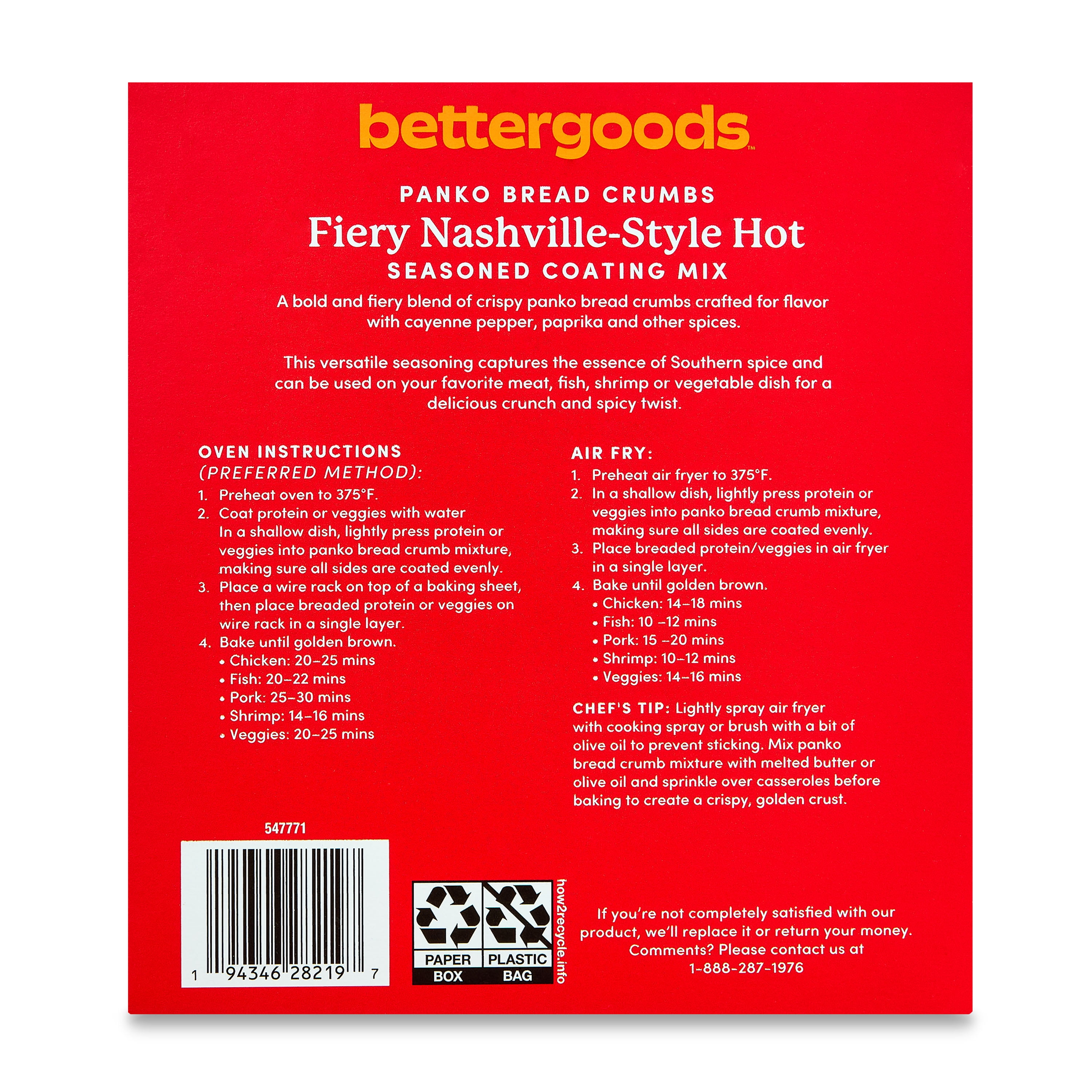 bettergoods Fiery Nashville-Style Hot Panko Bread Crumbs Seasoned Coating Mix, 4.5 oz