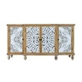 thumbnail image 6 of Lisonu 63" Distressed 4-Door Accent Cabinet with Hollow-Carved Doors, Fir Wood & MDF Storage Cupboard, Adjustable Shelves for Entryway, Dining Room, Natural Wood, 6 of 25
