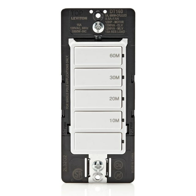 Interruptor temporizador de cuenta regresiva Leviton DT160-1LW para ventilador de baño