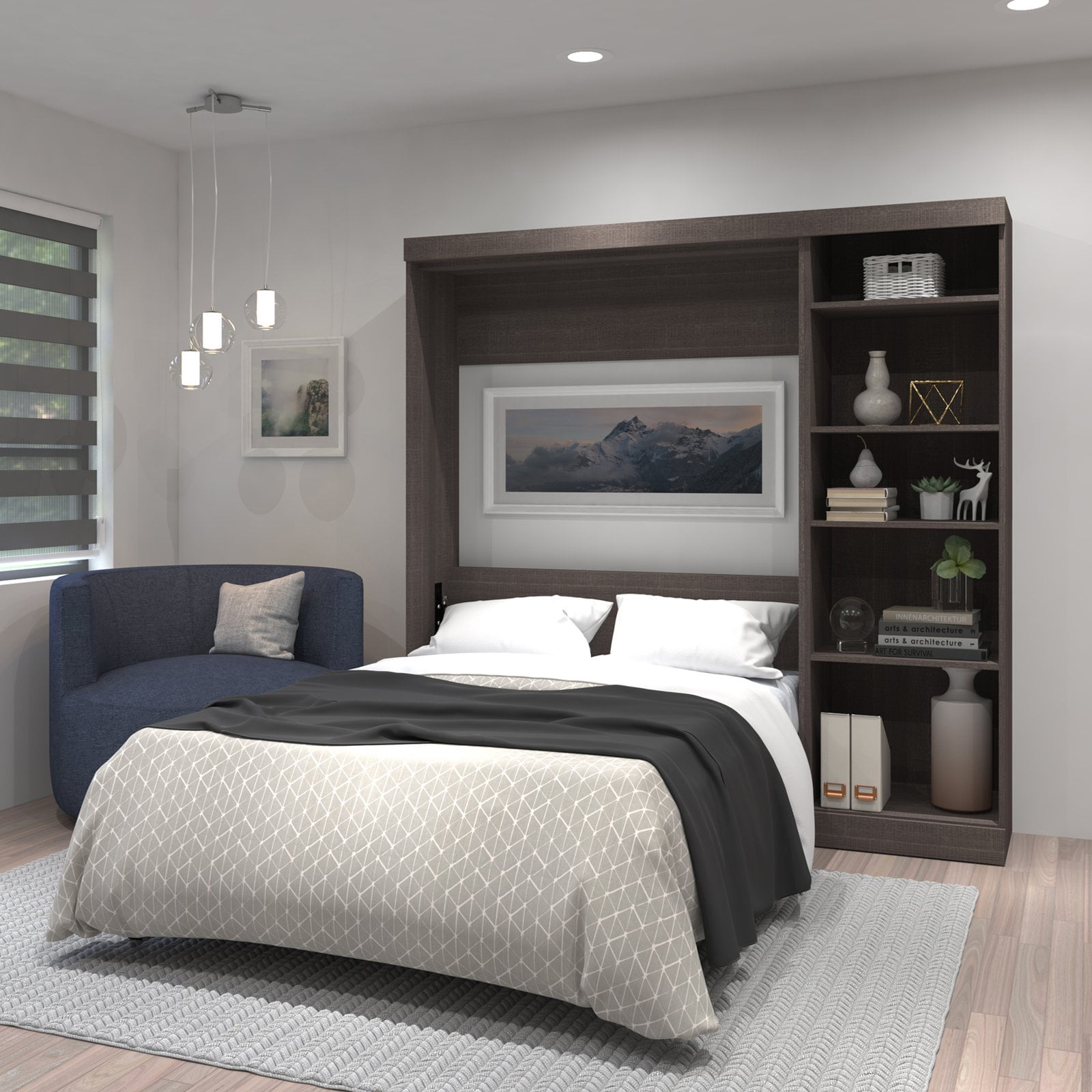 Pur by Bestar 84" Full Wall Bed Kit with 25" storage unit in Bark Gray