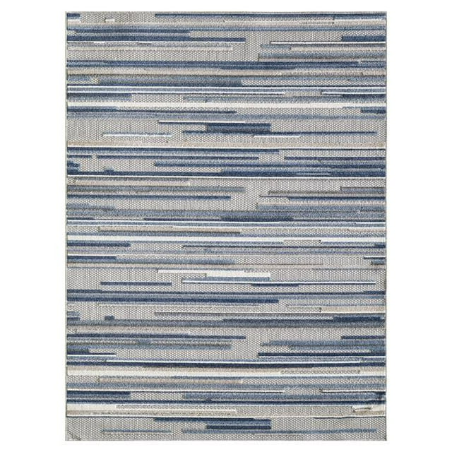 HomeRoots 473663 8 ft. Round Blue Abstract Striped Indoor or Outdoor Area Rug