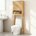 thumbnail image 6 of LEDREM over-the-Toilet Storage Cabinet with Built-In Charging Station,Adjustable Shelf and Bottom Stabilizer,3-Tier Bathroom Rack with Doors and Open Shelf,Natural Beige, 6 of 6