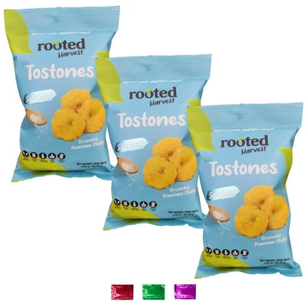 Rooted Harvest Tostones Sea Salt Crunchy Plantain Chips 2.25 Oz 3 Pack, Vegan Friendly Gluten Free Non-GMO Snacks, School Lunchbox Picnic On the Go Snacking Party w/ Snoep in Beperkte Oplage