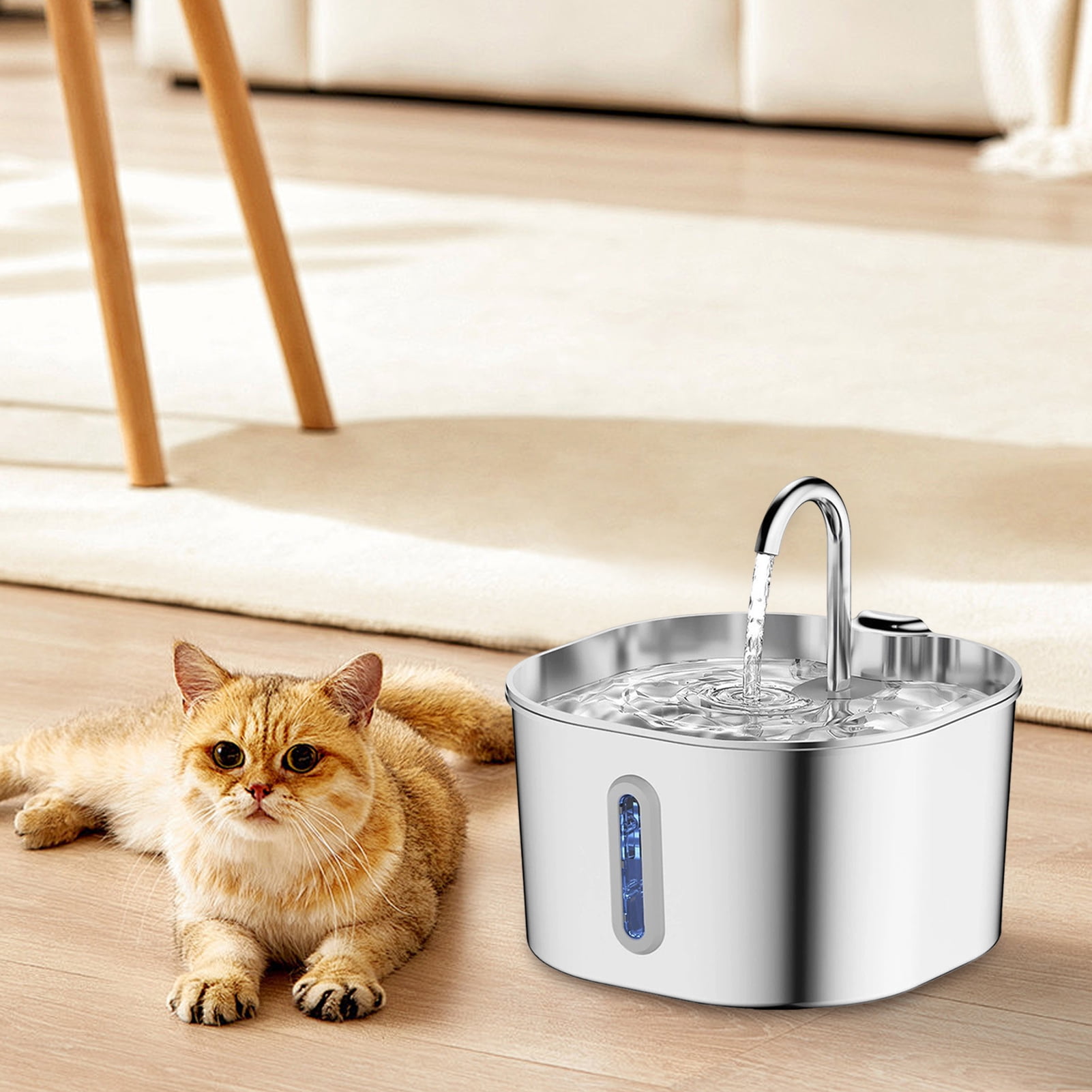 YIFAEUX Dog Water Fountain Stainless Steel 2.2L Automatic Pet Drinking Fountain Silent Low-Noise Purify Water Fountain for Home Indoor Dogs