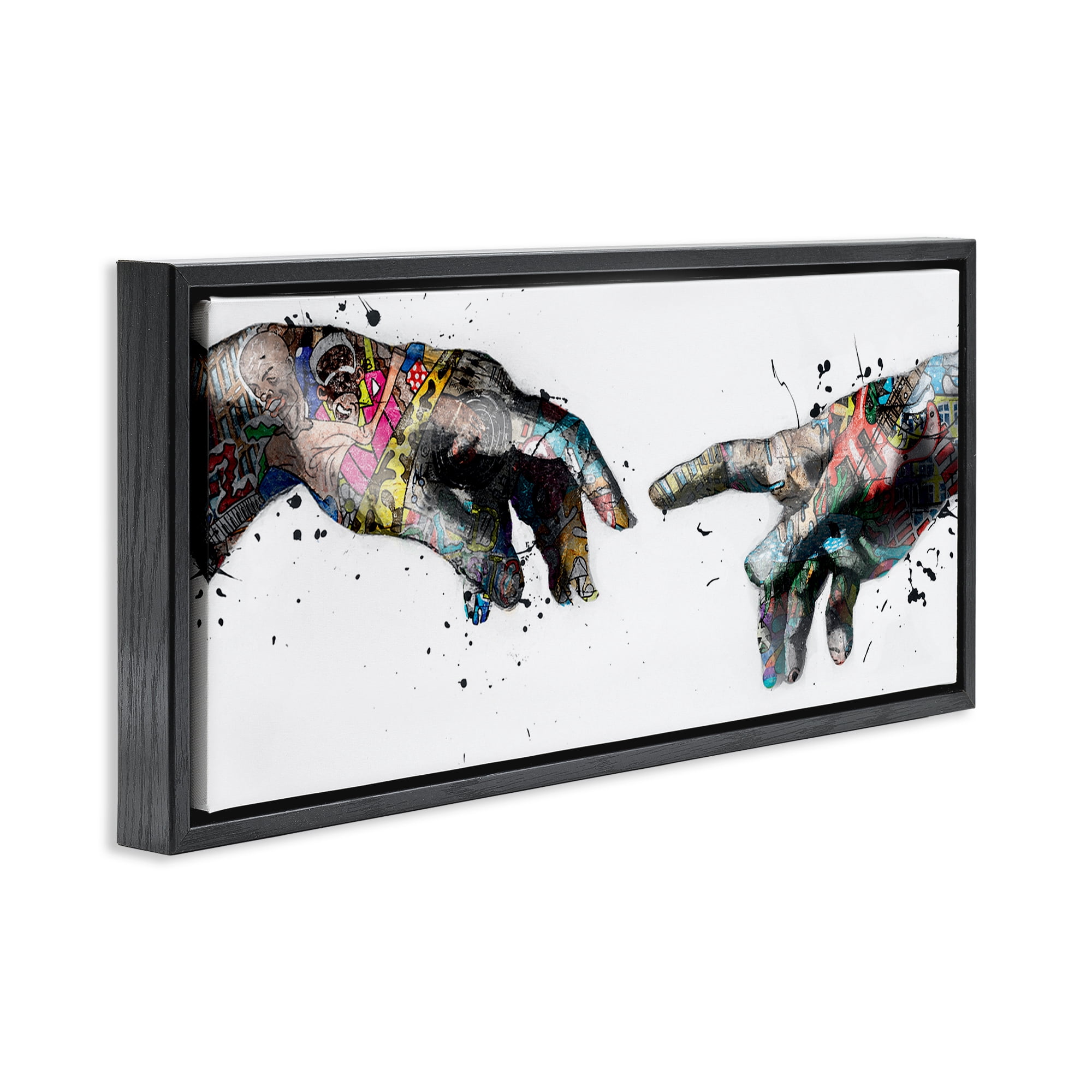 Stupell Industries Classic Creation with Urban Tattoos People Painting Black Floater Framed Canvas Art Print Wall Art, 25 x 11