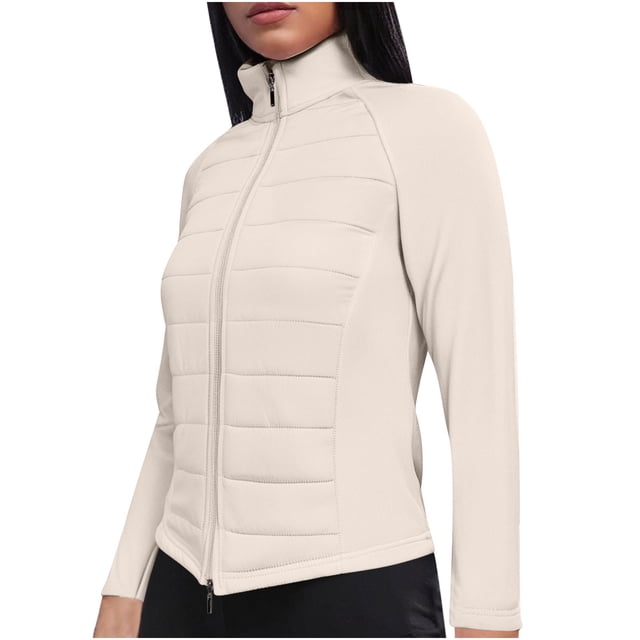 Veste Courte d'Hiver Légère et Résistante à l'Eau pour Femmes - Coupe Ajustée, Col Montant, Manches Longues Raglan, Matelassée pour la Course et la Randonnée