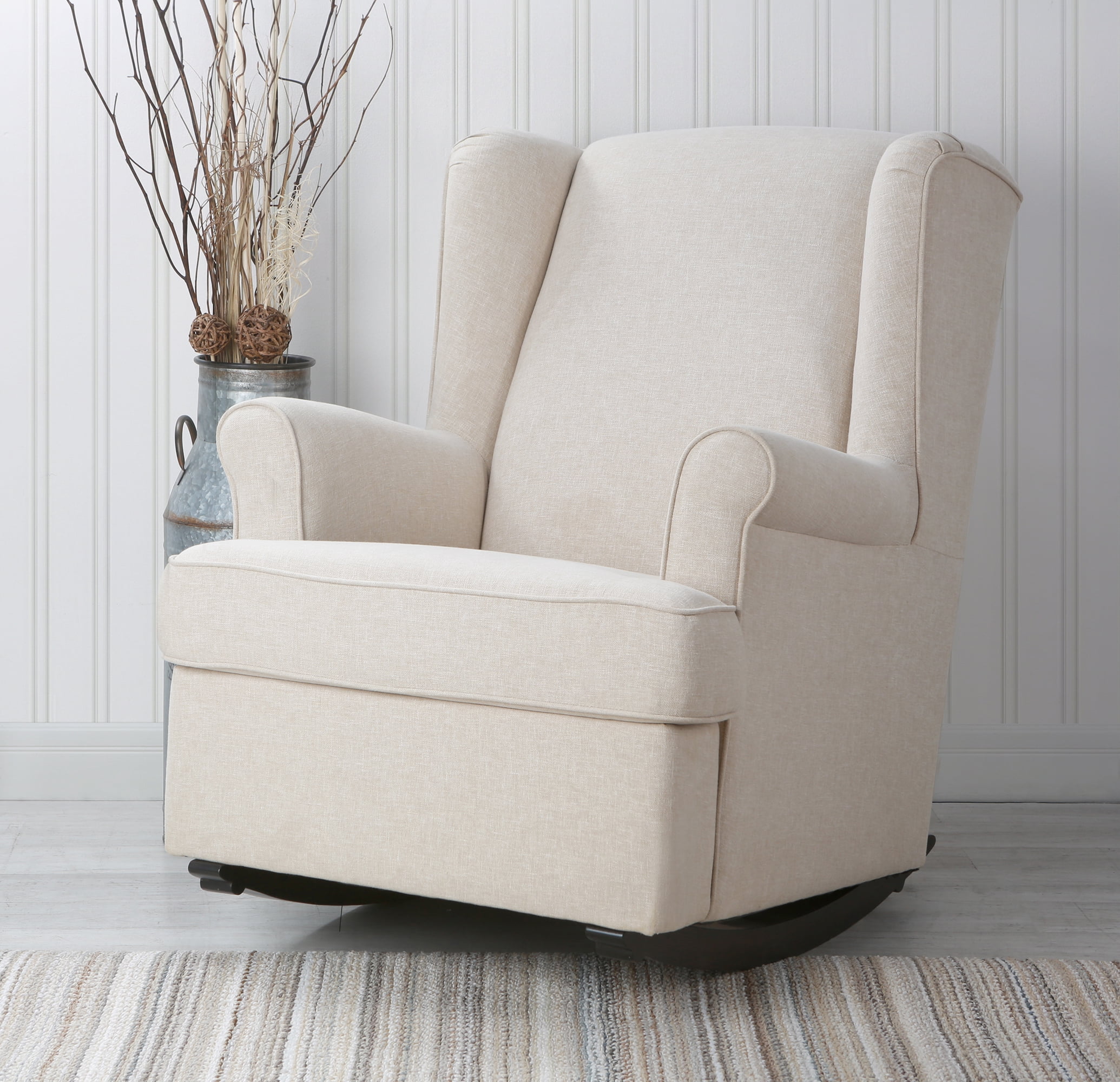 Second Story Home Quinn Upholstered Wingback Rocking Chair- Canvas