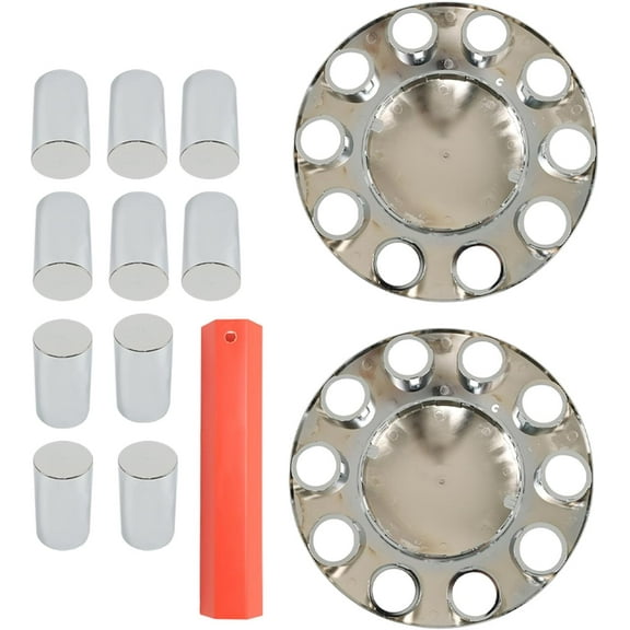 ALL-CARB 33mm Lug Nuts Chrome Front Axle Cover Hub Cap Semi Truck Thread-On Set of 2